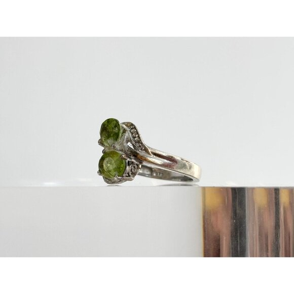 Bypass Shank Peridot Double Oval Multi Gemstone 925 Vintage Ring - sz 8 - Picture 5 of 10
